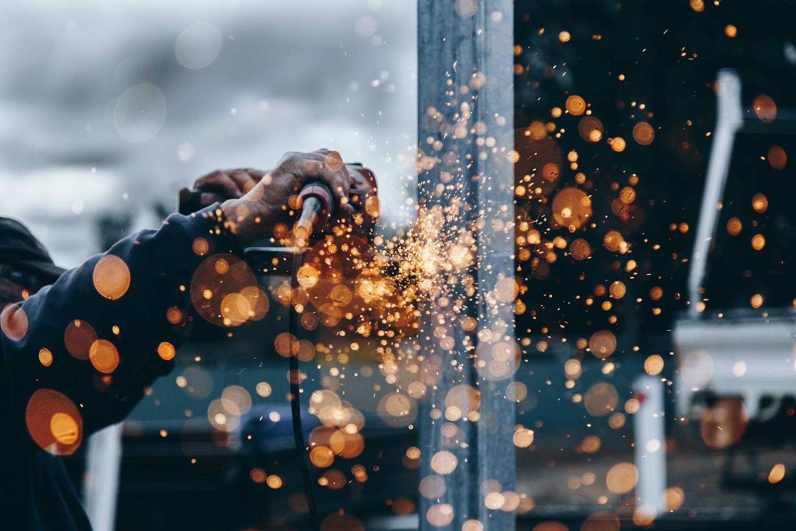 Industrial metalwork with sparks